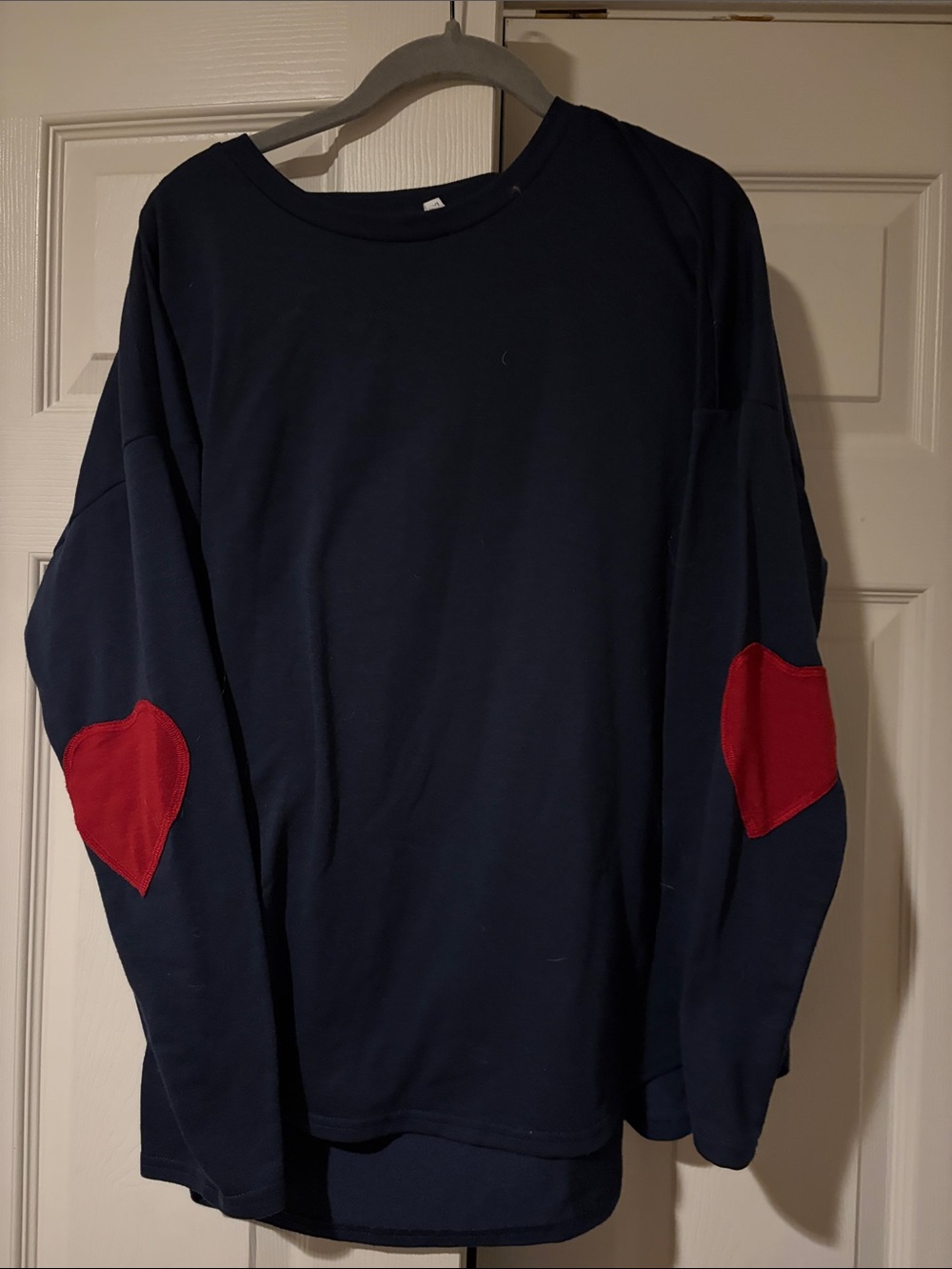 Maurices Navy Crewneck Sweater with Red Heart Elbow Patches